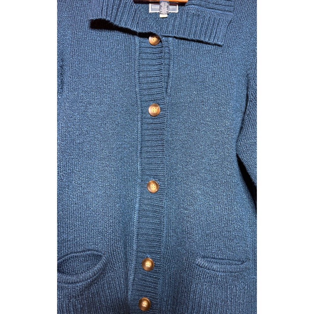Karen Scott Cardigan Women 2X Teal Blue Button Front Textured Knit Pocket - Picture 3 of 8